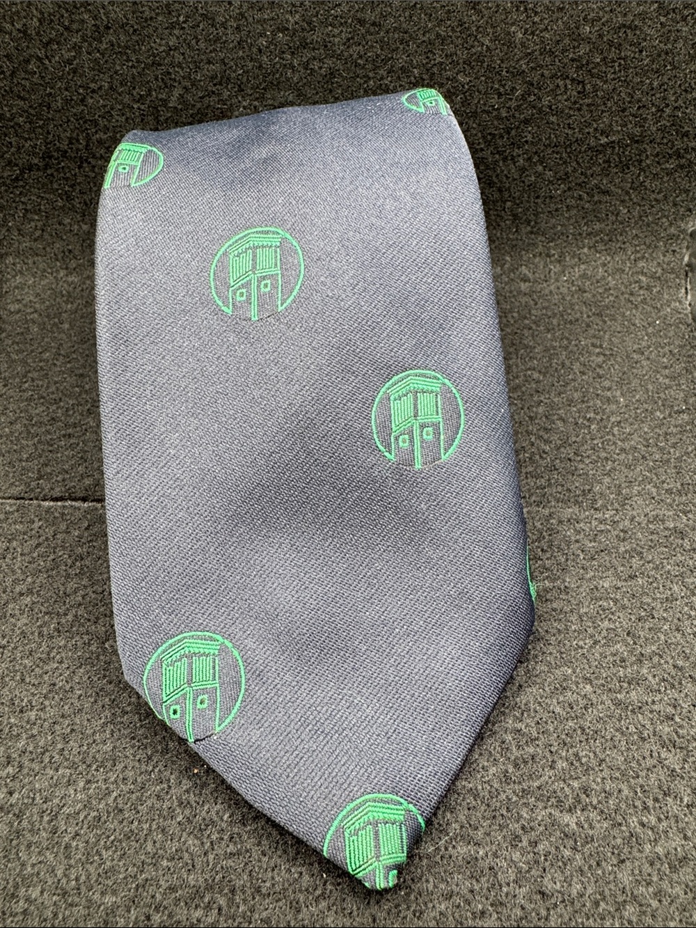 Classic Navy Tie with Green Tardis Pattern